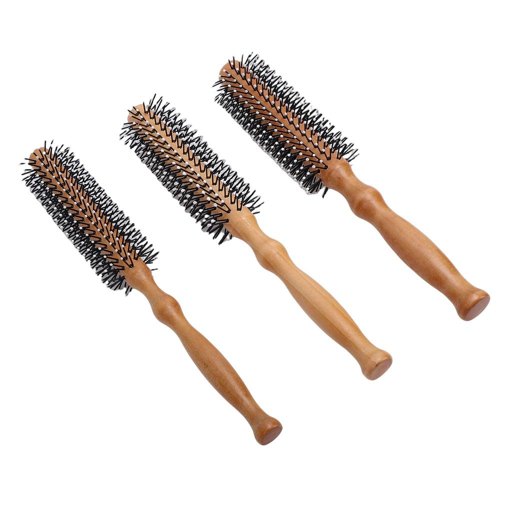 3pcs Round Hair Brush Portable Travel Size Anti Static Handle Wooden Styling Brush for Men Women
