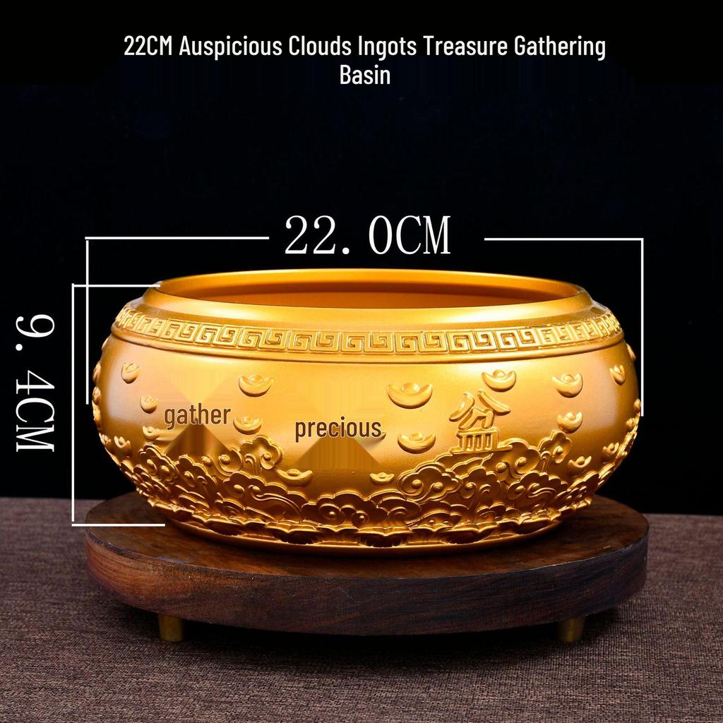 Brass Auspicious Clouds Yuanbao Treasure Basin Desktop Ornament
