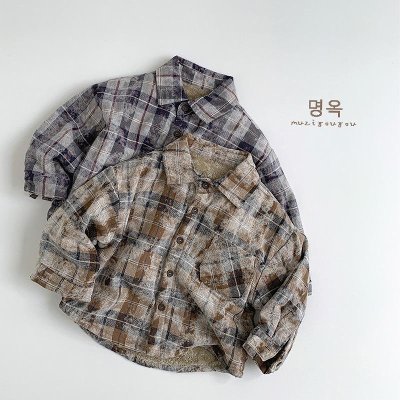 Toddler Kids Plaid Fleece Lined Warm Long Sleeve Casual Shirt For Boys And Girls