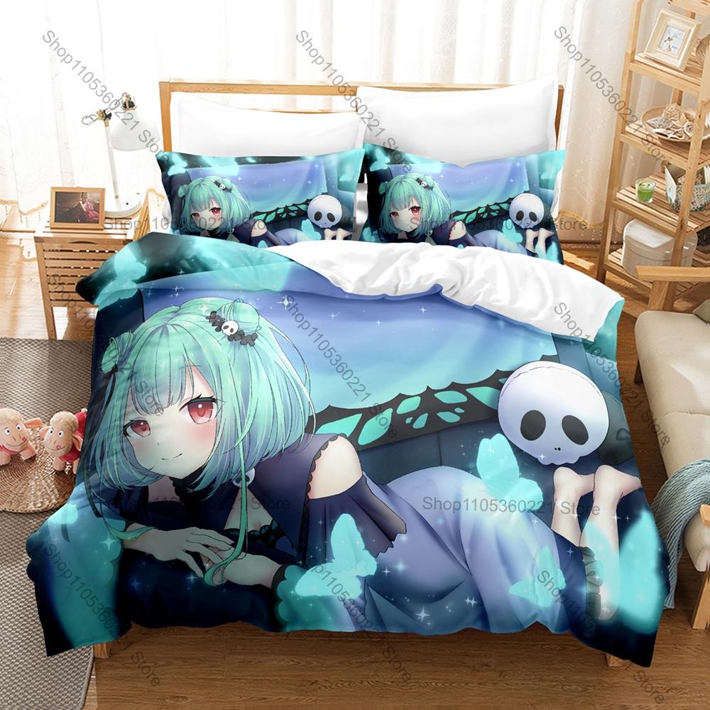 Anime Bedding Set 3Pcs Hololive Rushia Yandere Necromancer Design Stylish Bedroom Ornament Gift