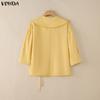 VONDA Women Casual Lapel Neck Solid Color Irregular Loose 3/4 Sleeve Blouse