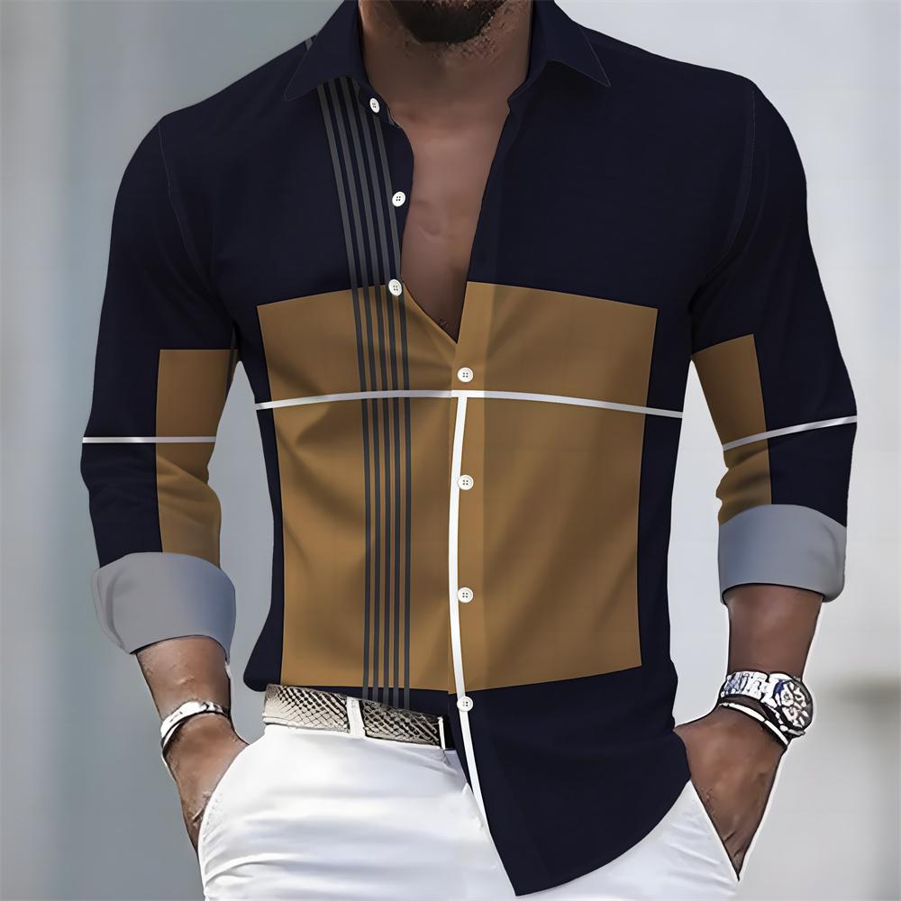 Men's Striped Long-Sleeved Shirt - Stylish, Business Casual, and Comfortable Men's Top, Suitable for Various Occasions.