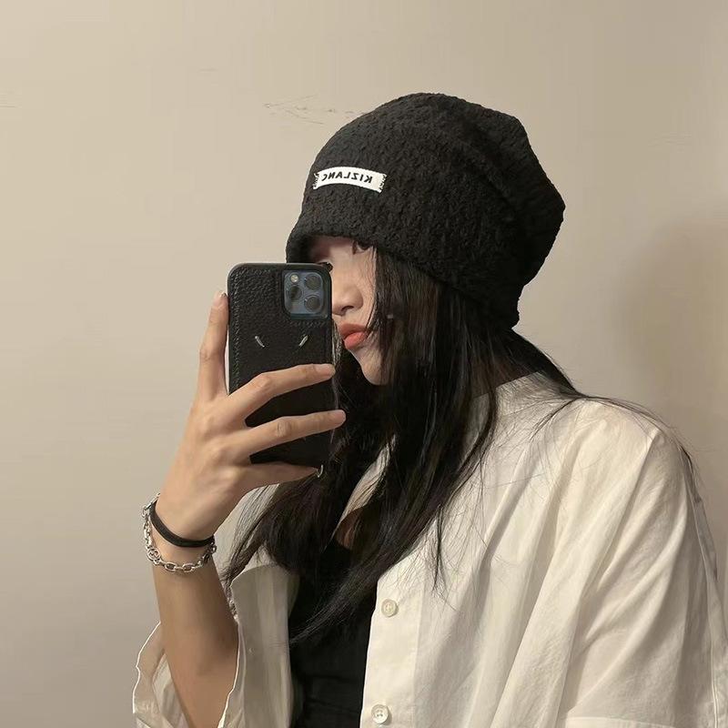 

Шапка-бини осень новая персонализированный скриншот модная волна песок английская клеевая этикетка шапка-пуловер вязаная теплая шапка M（56-58cm） чёрный