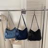 Vintage drawstring denim bucket bag women's shoulder messenger bag