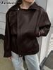Damen Herbst Winter Neue Ankünfte Street Style Gerissen Kapuze Kordelzug Lederjacke Mantel