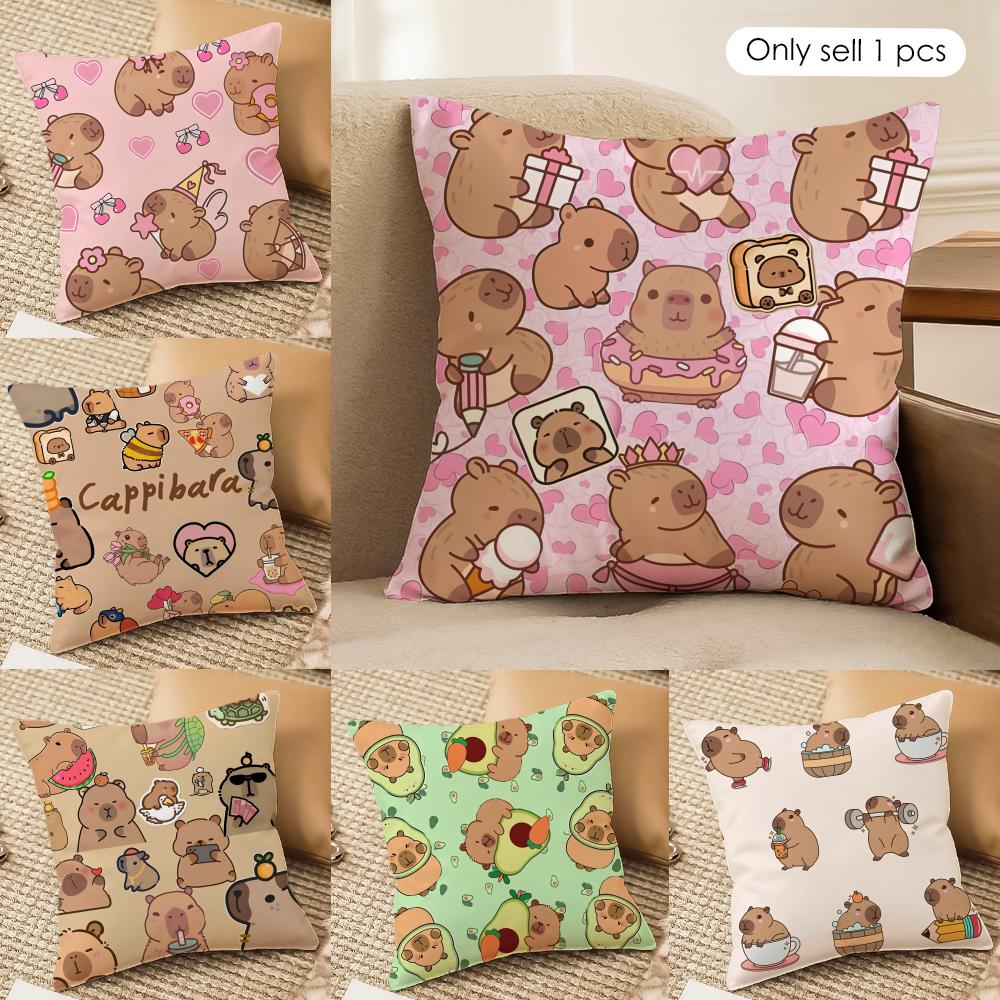 Capybara Cartoon Cute Cushion Cover Silky Short Plush Invisible Zipper Dustproof Sofa Pillow Case for Home Decor