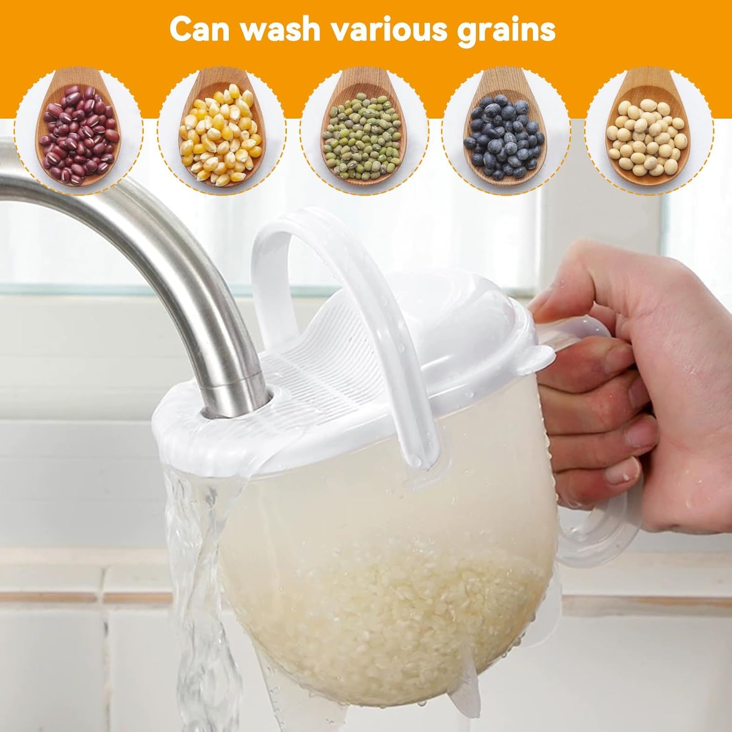 Rice Washer, Rice Cleaner Strainer Rice Washing Bowl Rice Colander Strainer with Handle for Kitchen