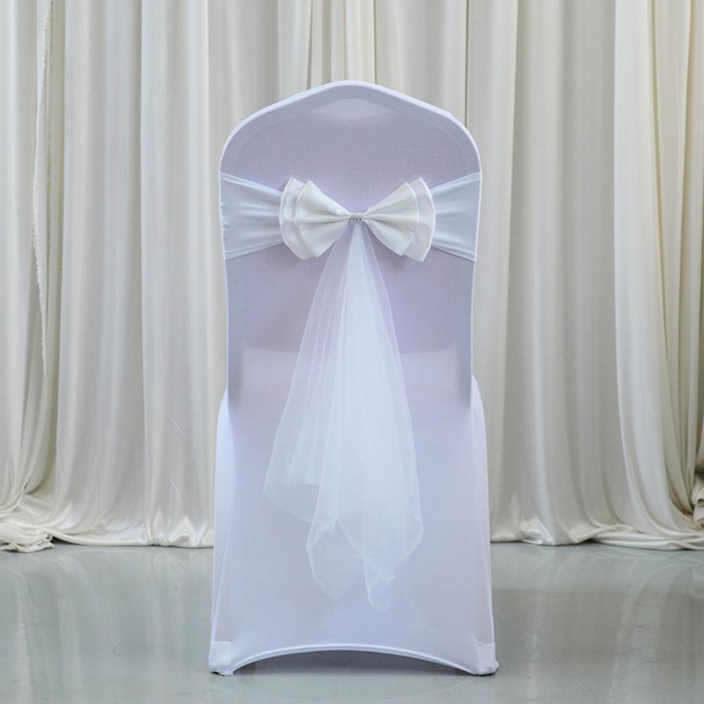 Wedding Chair Satin Sash Bow Tie Organza Ribbon Chair Sashes Stretch Bow Knot For Dining Room Banquet Party Decoration Supplies