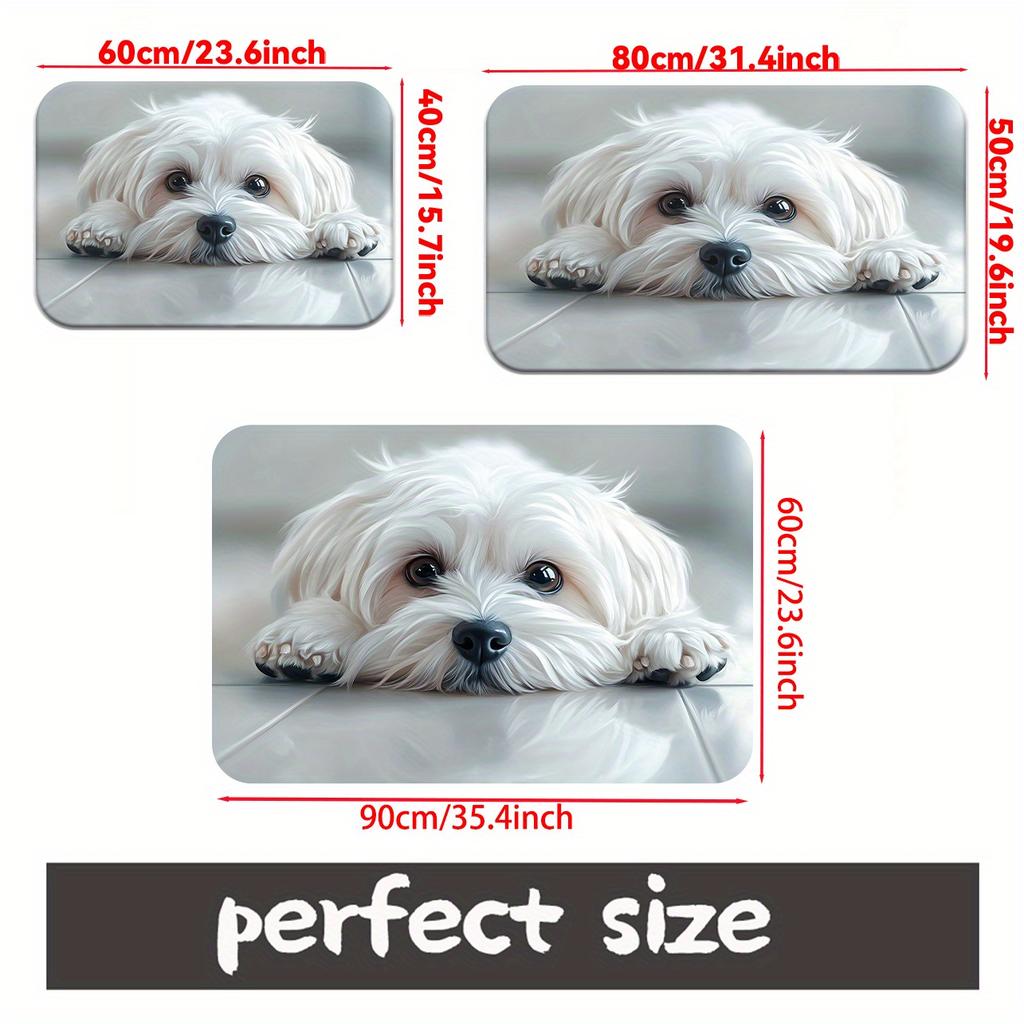 1pc 2D Fl White Puppy Lying Down Cute Flannel Door Mat Non Slip Pet Lover Rug For Entryway Bedroom Floor Decor