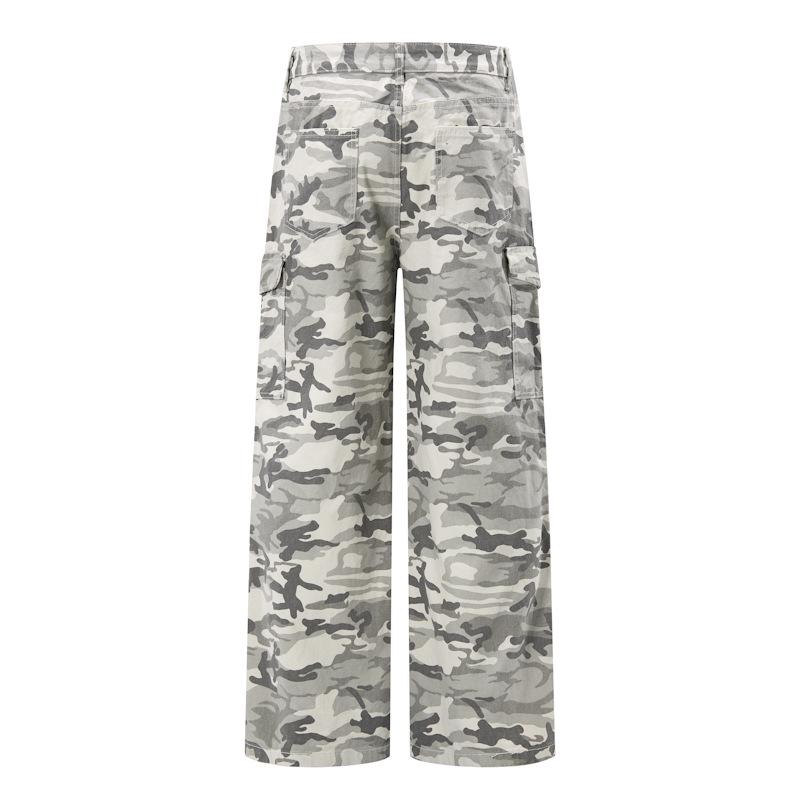 Unisex Retro Camouflage Multi-Pocket Wide-Leg Work Pants
