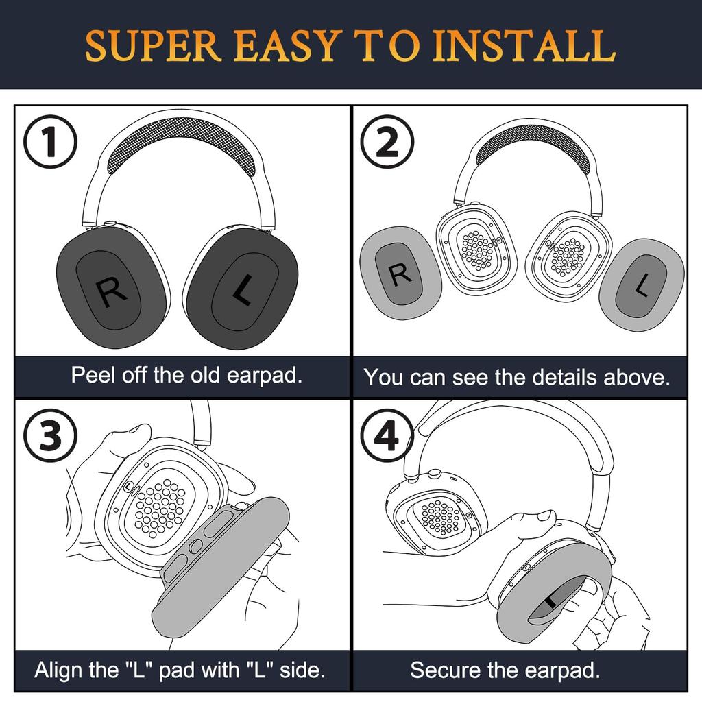 SOULWIT Replacement Ear Pads and Cushions for Airpods Max Over-Ear Headset, Durable Mesh Fabric Head Pads with Soft Foam Ear Cups - Starlight