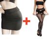 2PCS/SET Women High Waist Pencil Mini Skirts+Stockings Dress Set,Sexy Casual Wrap Hips Black Short Skirt and Pantyhose