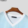 INCERUN Men Lace Short Sleeve Hollow Patchwork Print Loose T-shirts Tee