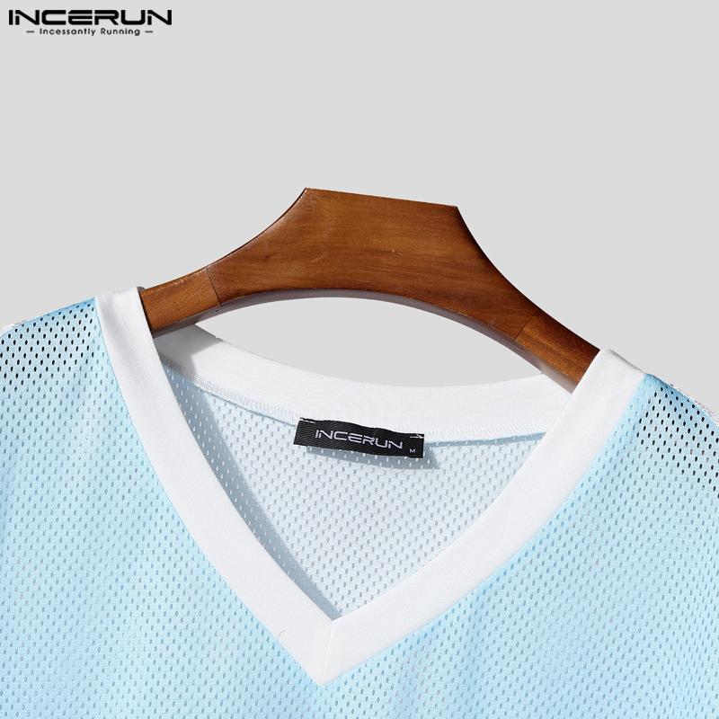 INCERUN Men Lace Short Sleeve Hollow Patchwork Print Loose T-shirts Tee