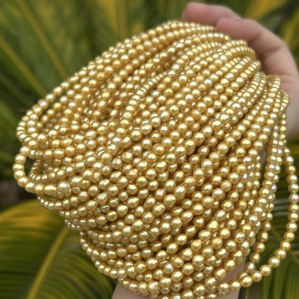 Collar Irregular Barroco de Perlas Doradas de Agua Dulce Natural Optimizadas 4-5 mm Materiales para Manualidades