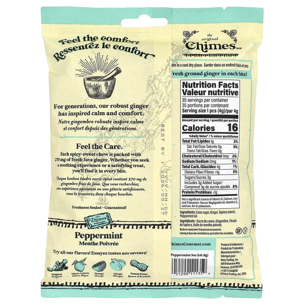 Chimes, Ginger Chews, Peppermint, 5 oz (141.8 g)