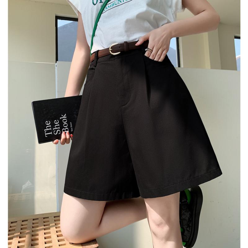 Khaki Overalls Shorts Women's Summer Thin Loose A-line Wide-leg Shorts High Waist Five-point Pants