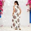 Women Plus Size Notch Neck Sleeveless Floral Printed A Line White Maxi Dress