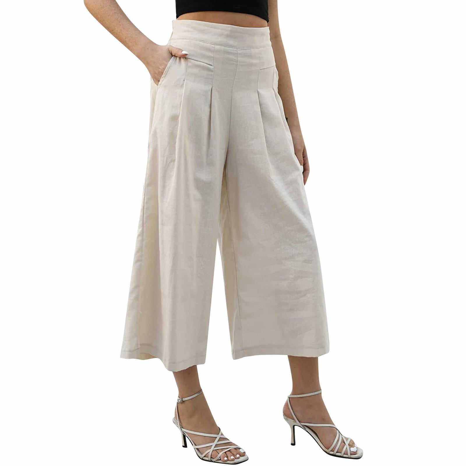 

Женские модные универсальные формальные повседневные укороченные брюки из хлопка и льна с карманами M хаки