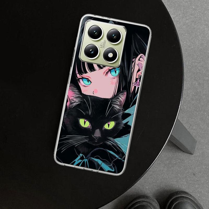 Anime Girls Cute Black Cat Phone Case Cover for Xiaomi Redmi Note 15 14 13 12 11 Pro Plus 14S 12S 11S 11T 11E 10S 10 Customized