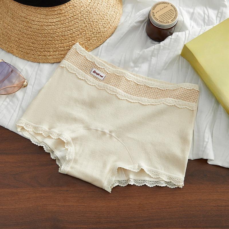 Damen Frühling und Herbst Vintage Spitze Rand Reine Baumwolle 10A Antibakteriell Erweiterte Reichweite Boxer Briefs