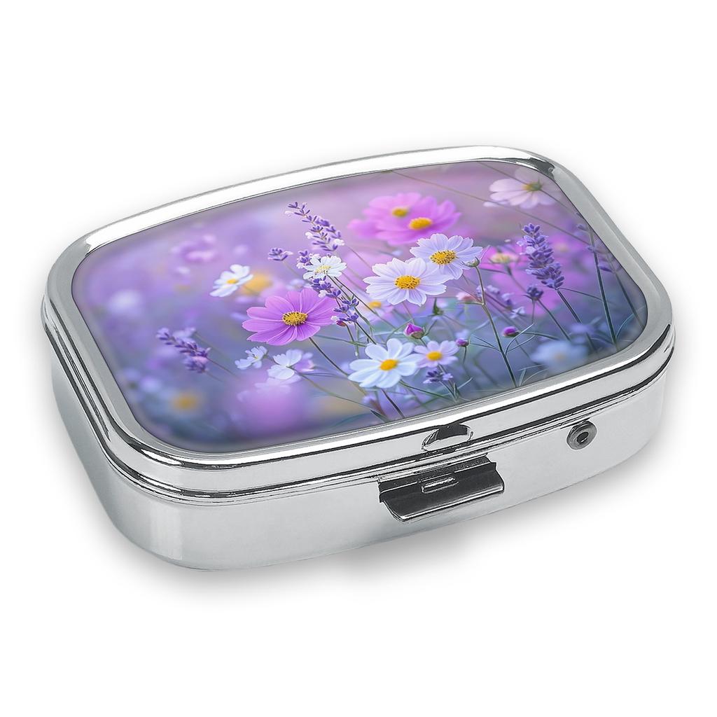 Pastillero Portátil con 2 Compartimentos, Mini Estuche Organizador de Medicamentos de Metal, Lindo Contenedor de Pastillas Impreso para Vitaminas, Pastillas, Joyas, Viajes, Uso Diario