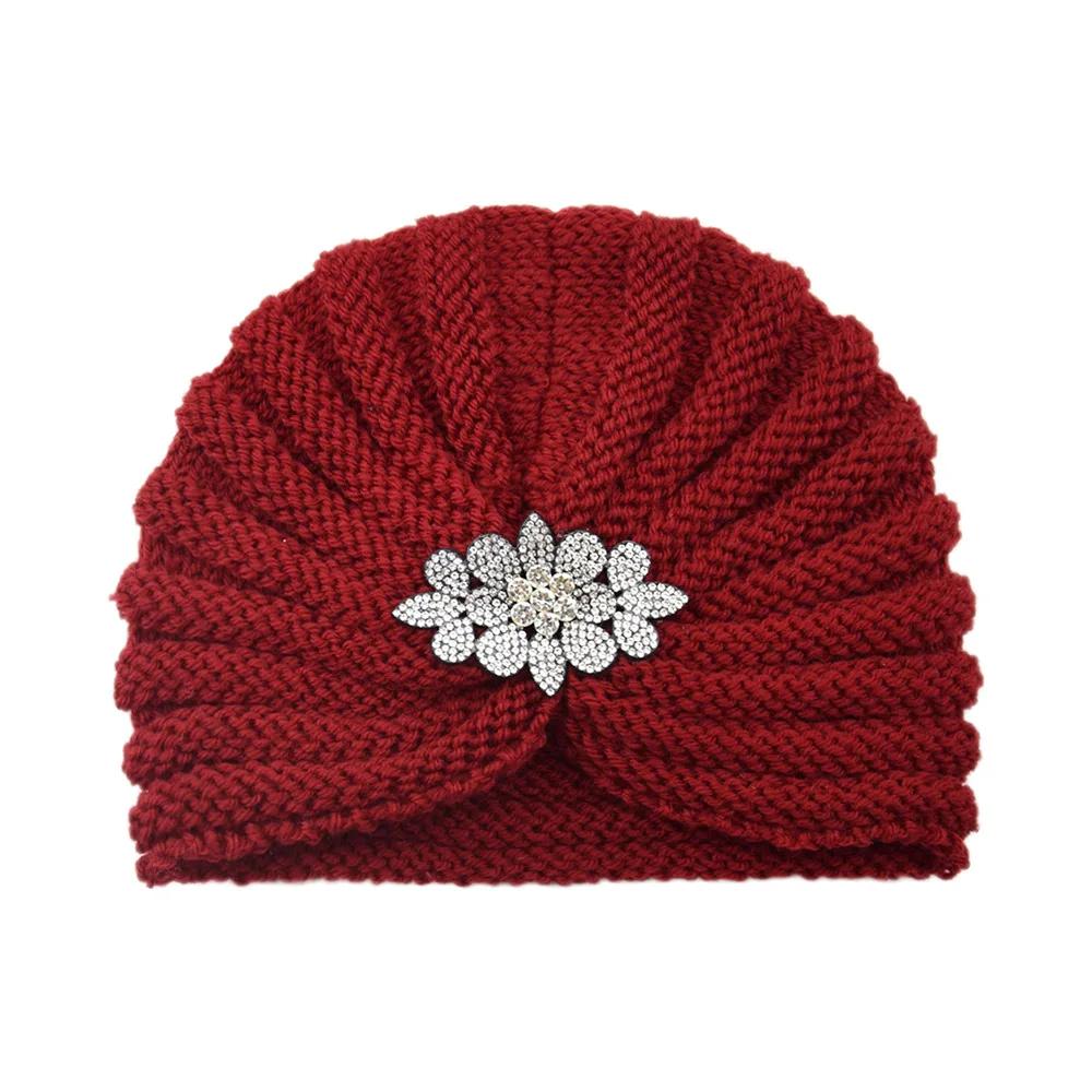 Diamond Knitted Turban Hat Bonnet Cross Wrapped Hat Muslim Bohemia Warm Turbante Cap for Women Winter Autumn Hair Accessories
