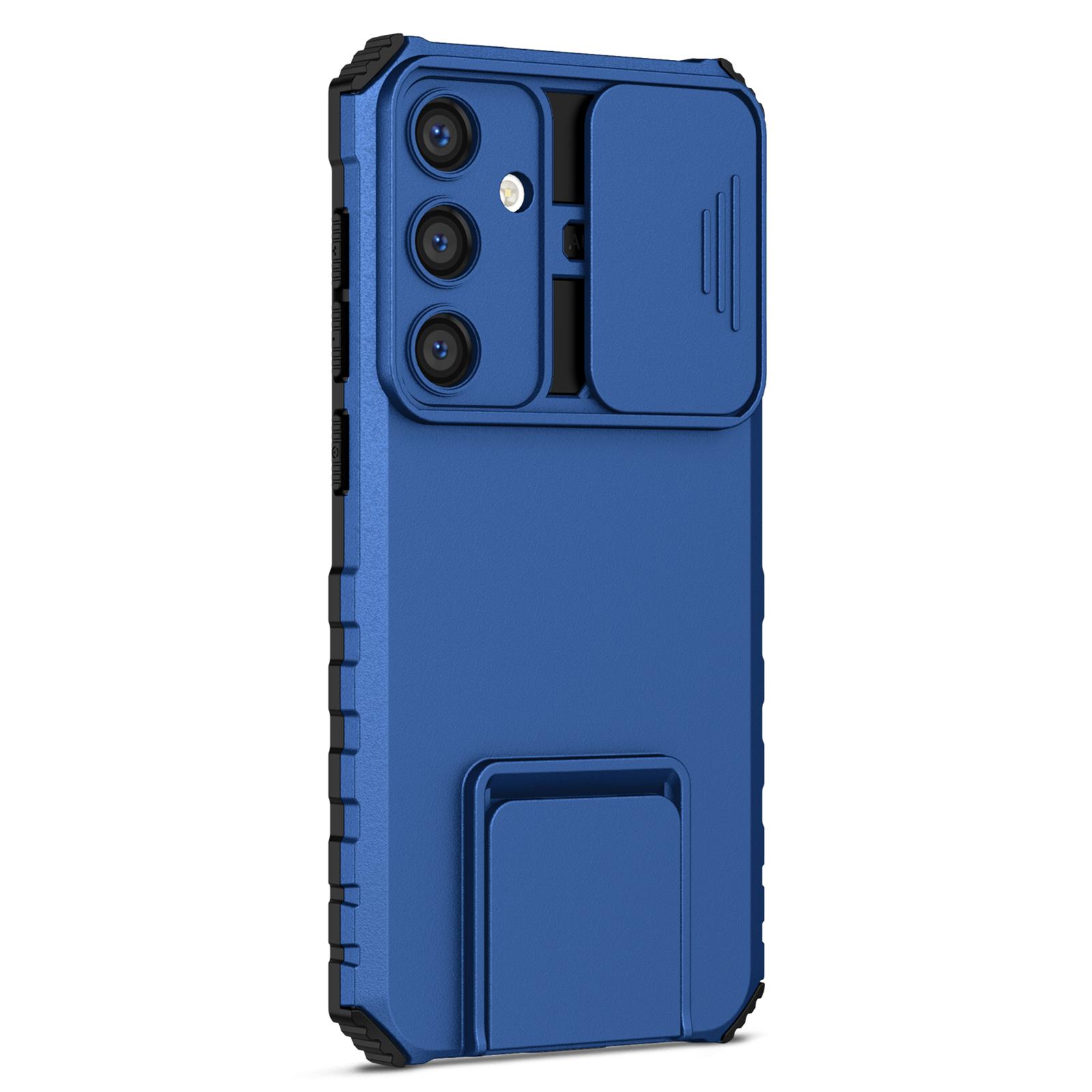 

For Samsung Galaxy S24 Case Slide Lens Shield Anti-drop PC+TPU Kickstand Back Cover Blackish Green