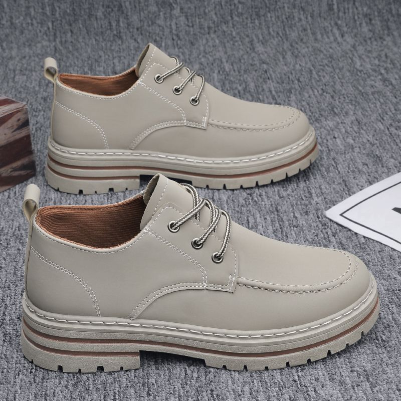 Tooling Men's Shoes Autumn New Black Casual Versatile Leather Shoes Low-top Thick-soled Heightening Labor Insurance Shoes Wear-resistant Martin Boots