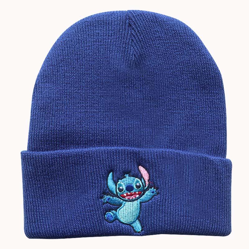 Unisex Student Cartoon Stitch Embroidered Knit Hat Outdoor Pullover Warm Hat Hip-Hop Beanie