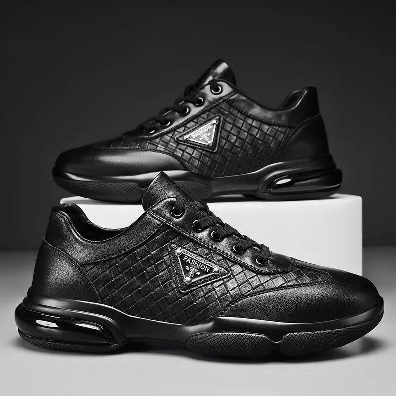 Fashion 2025 Summer Round Toe Leather Upper Lace-Up Casual Shoes Men's Korean Style Black Business Breathable Soft Sole