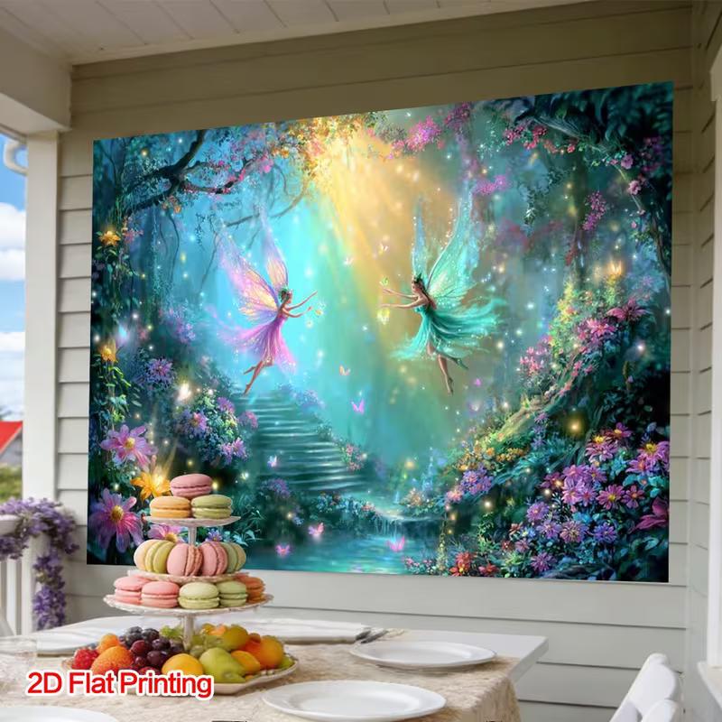

2D Glowing Forest Fairy Tapestry Aesthetic Background Cloth for Party & Home 47.2x31.5inch/120*80cm