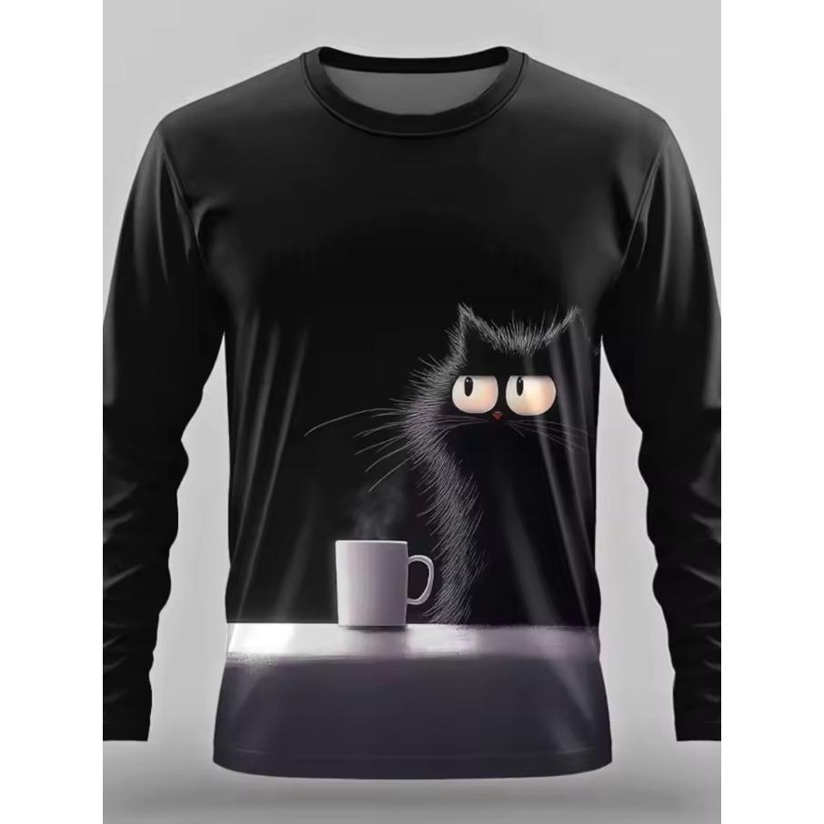 

Женские модные полиэстеровые удобные футболки спортивные кошки 3D принт свободный круглый вырез длинный рукав футболка топ XL