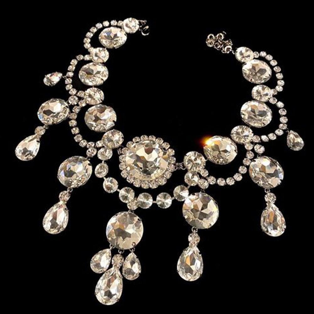 Nieuwe Mode Persoonlijkheid Rond Strass Ketting Set, Banket Feest Overdreven Ketting Oorbellen Accessoires Sieraden