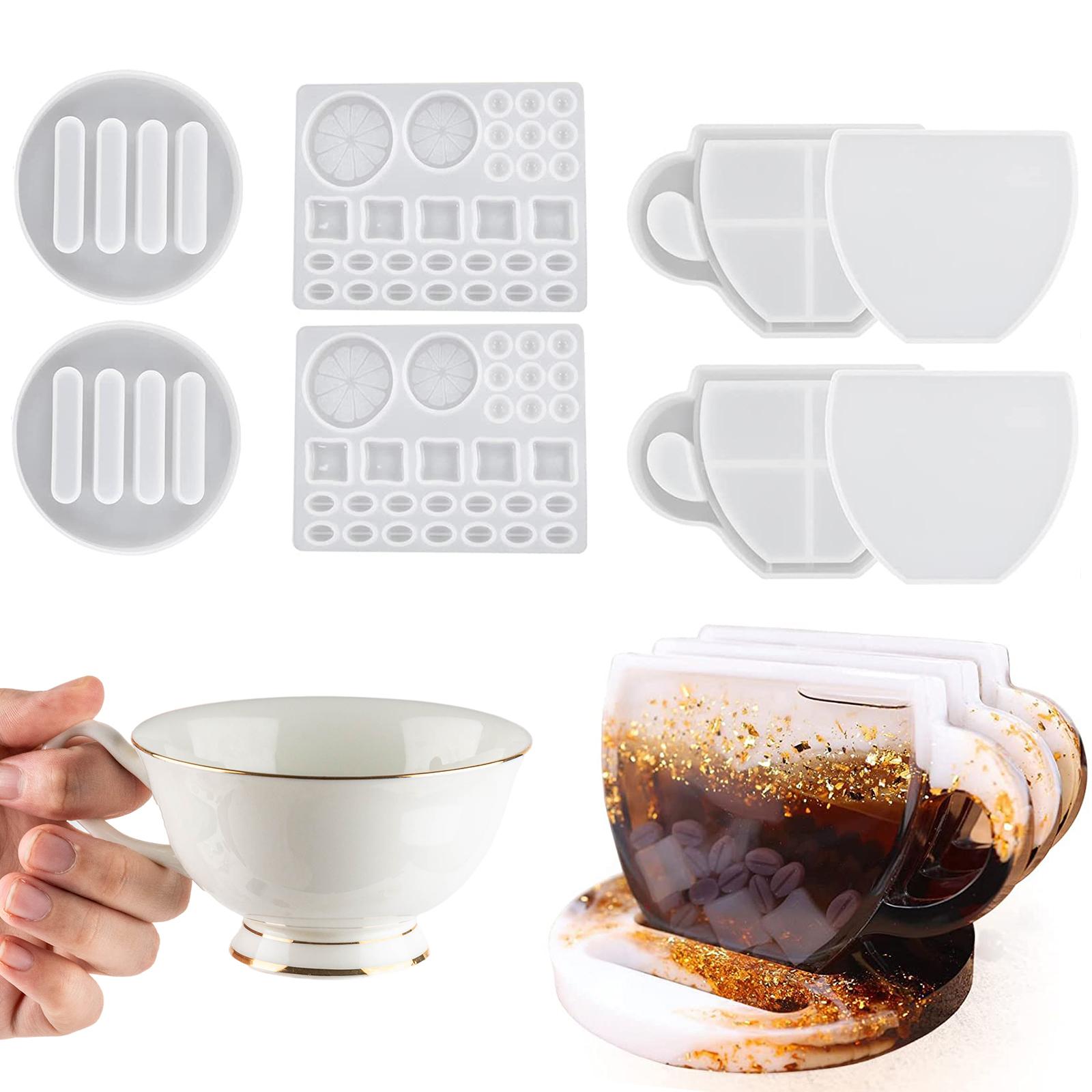 

8pcs Coffee Cup Shape Silicone Coaster Resin Molds Set With Lemon Coffee Beans Molds Resin Art Gift As shown