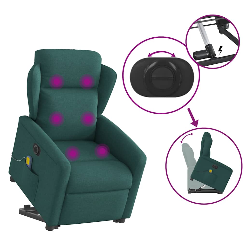 Electric Massage Recliner with Rising Assistance Dark Green Fabric