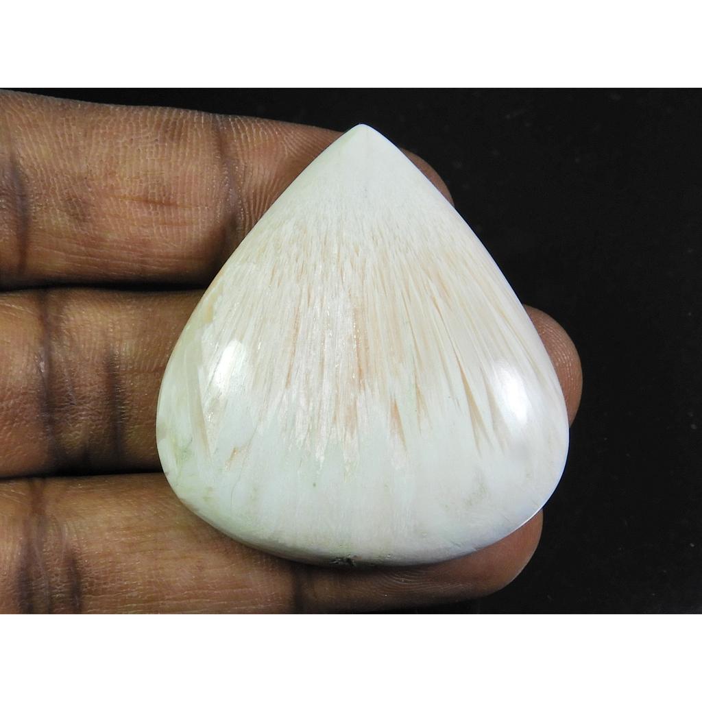 93Cts. Natural Scolecite Pear Cabochon Designer Loose Gemstone 40X43X09MM ET-199