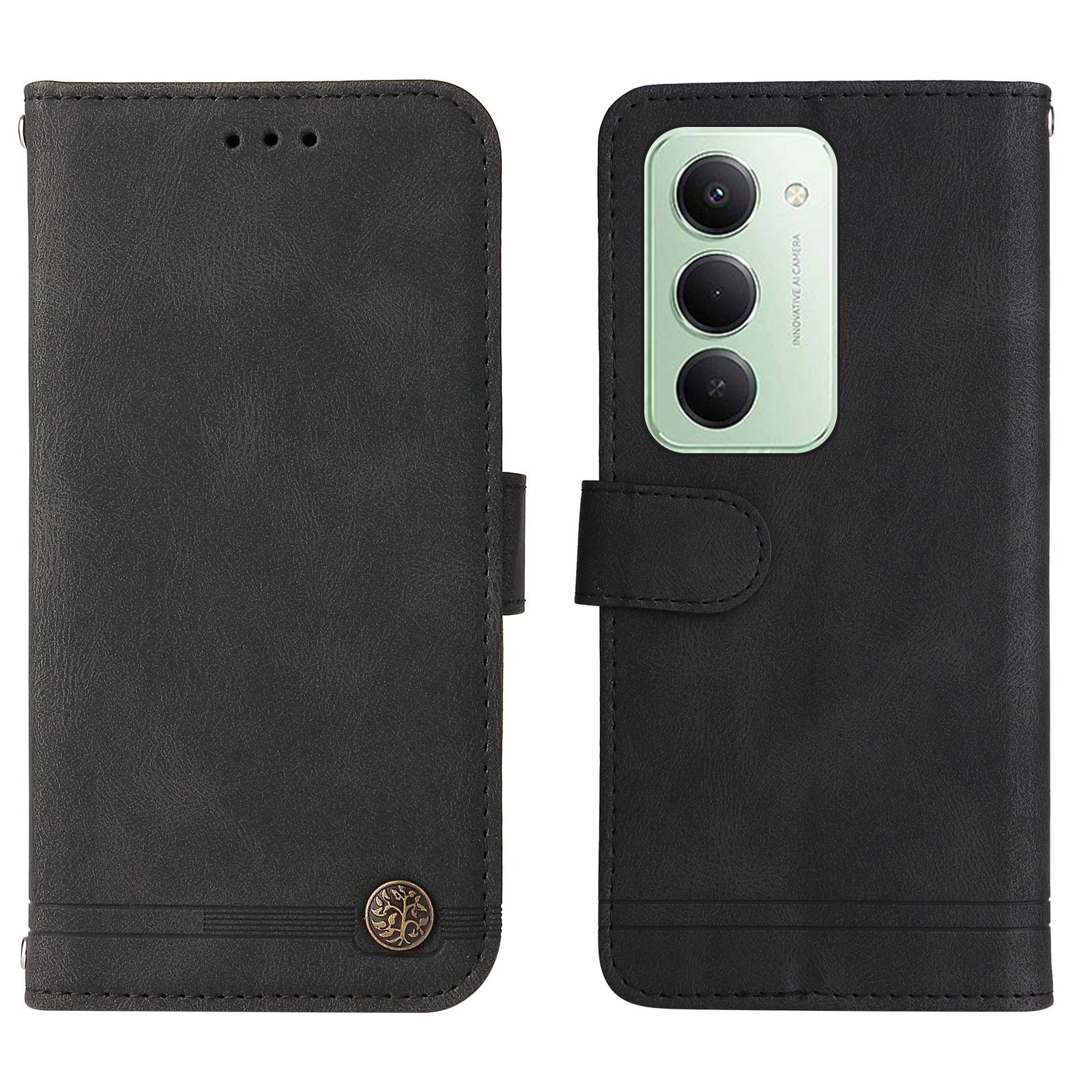 

Для Xiaomi Redmi 15 5G Кожаные чехлы-кошельки Чехол для телефона с тактильным покрытием Подставка с ремешком Black