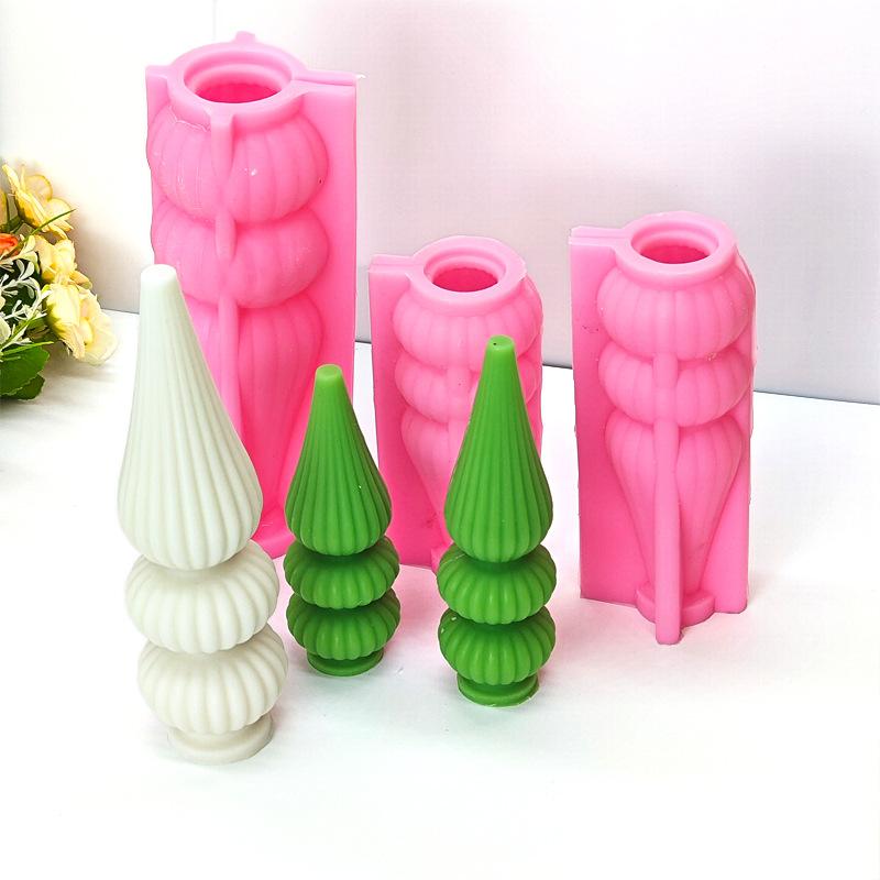 DIY 3 Layer Christmas Tree Candle Silicone Mold Vase Shape Striped Cylindrical Candle Mould Gypsum Molds Christmas Gift
