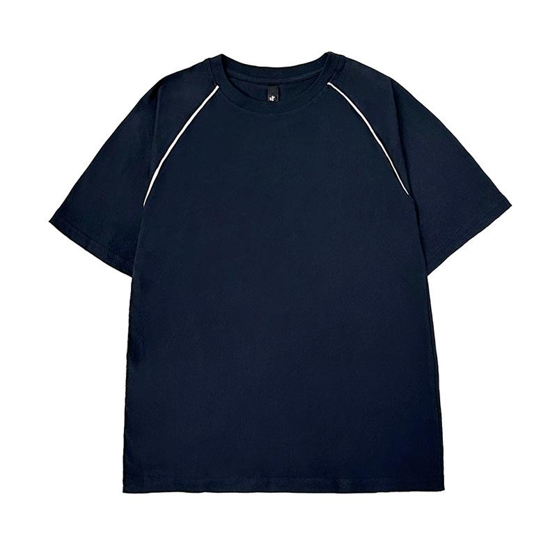 

Trendy brand American short-sleeved T-shirt for men and women couples spring and summer heavy pure cotton loose casual versatile sports S тёмно-синий