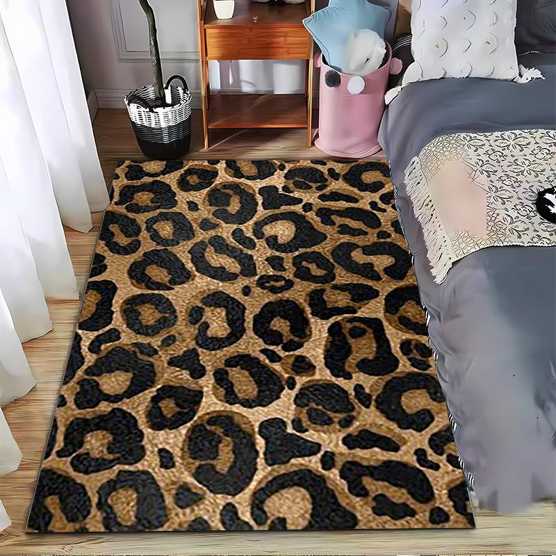 Leopard Print Carpet, Brown and Black Animal Pattern Floor Mat Decor Suitable for use as an anti-slip for living room bedroom sofas