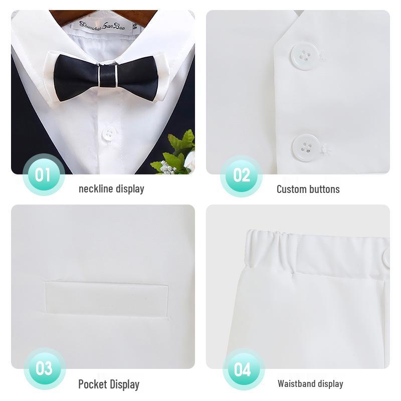 Boy's British Summer Tuxedo Vest Set for Events