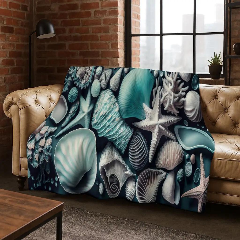 Dream Starfish Shell Tropical Beach Art Flannel Throw Blanket Soft Cozy for Home Bedroom Bed Sofa Cover Gift