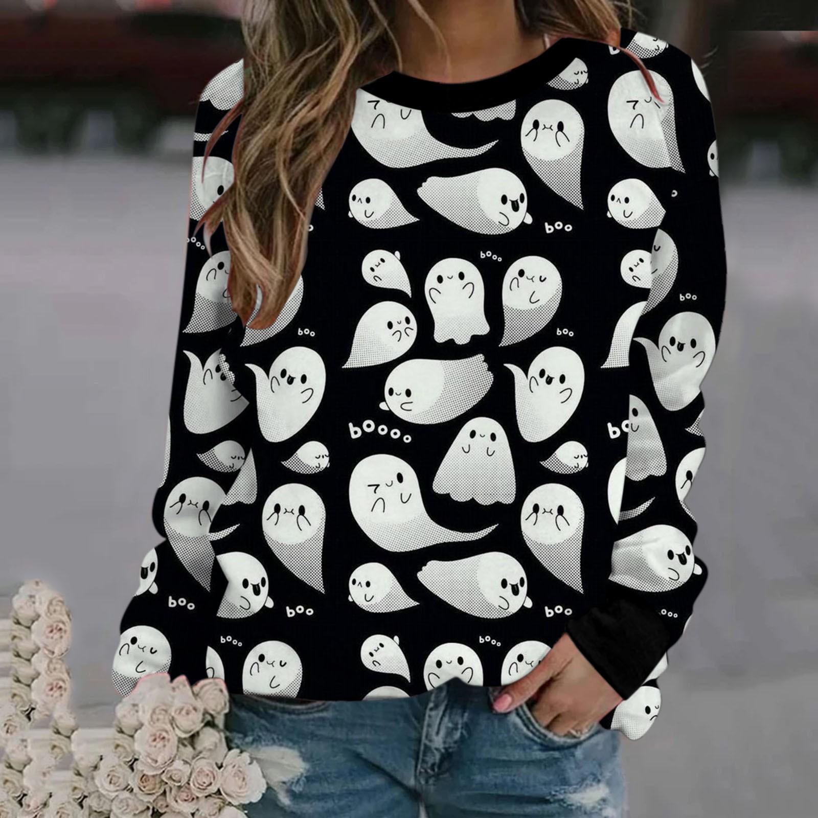 

Женская модная футболка с длинным рукавом из имитации хлопка с принтом на Хэллоуин XL чёрный
