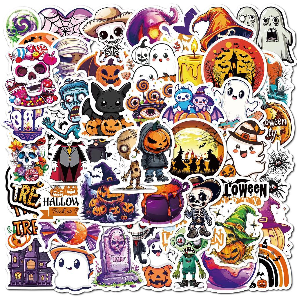 50Pcs Halloween Vinyl Stickers - Spooky Ghost Pumpkin Decals for DIY Party Decor (5.4x4.4cm)