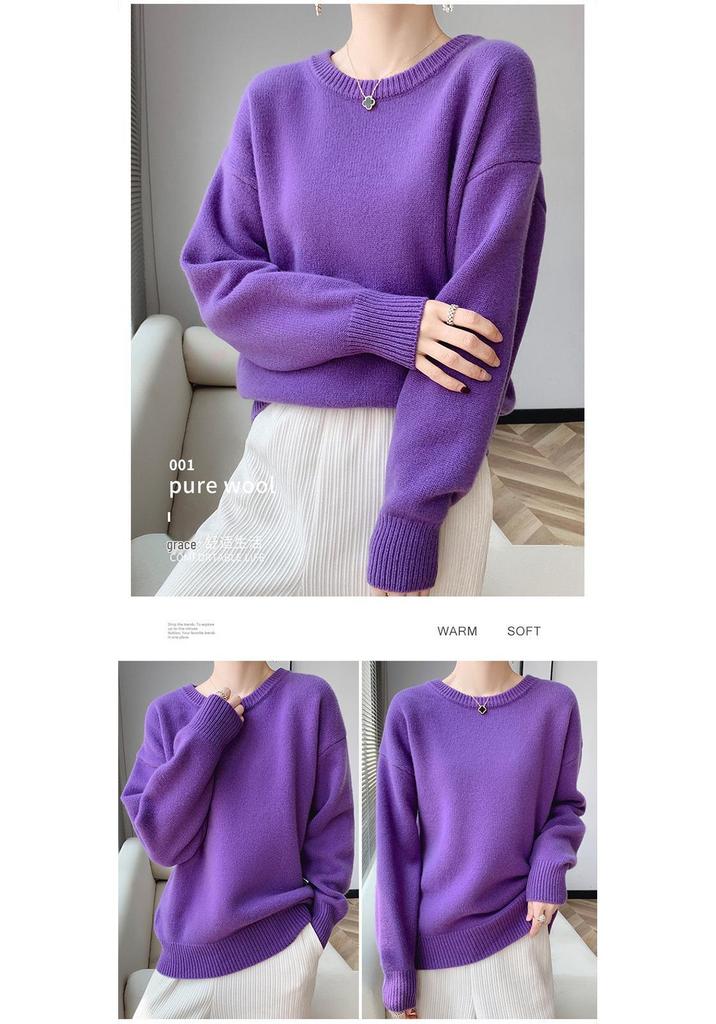 2023 Autumn/Winter Women's Drop Shoulder Pure Wool Knit Sweater - High-End, Loose, Lazy Style Inner Wear.