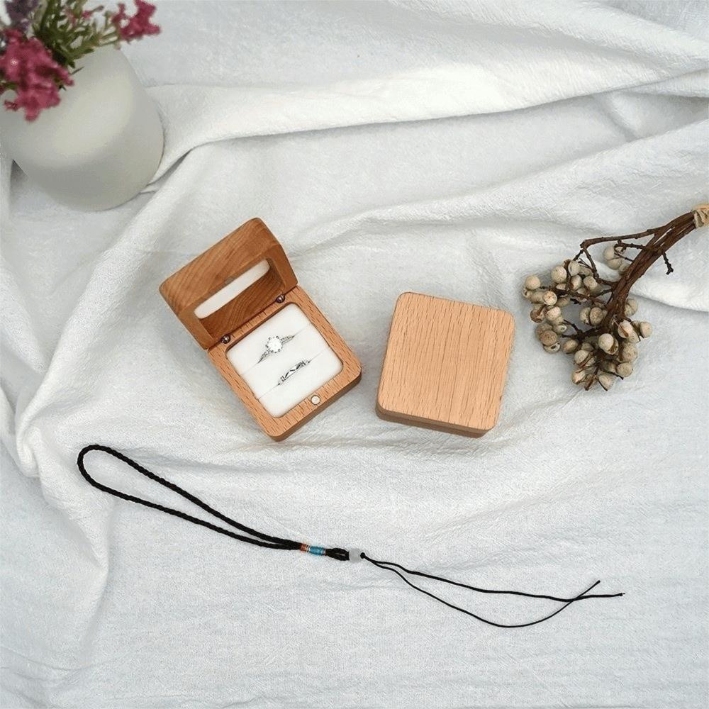 Simple Velvet Ear Studs Case Wooden Ring Earring Holder Retro Wood Rings Box Ring