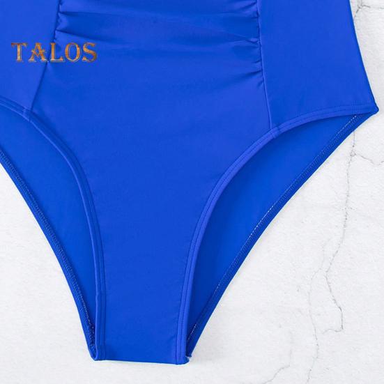 Einteiliger Badeanzug für Damen, Sommer, tiefer V-Ausschnitt, plissiert, einfarbig, Monokini, schnell trocknende Badebekleidung, Strandmode