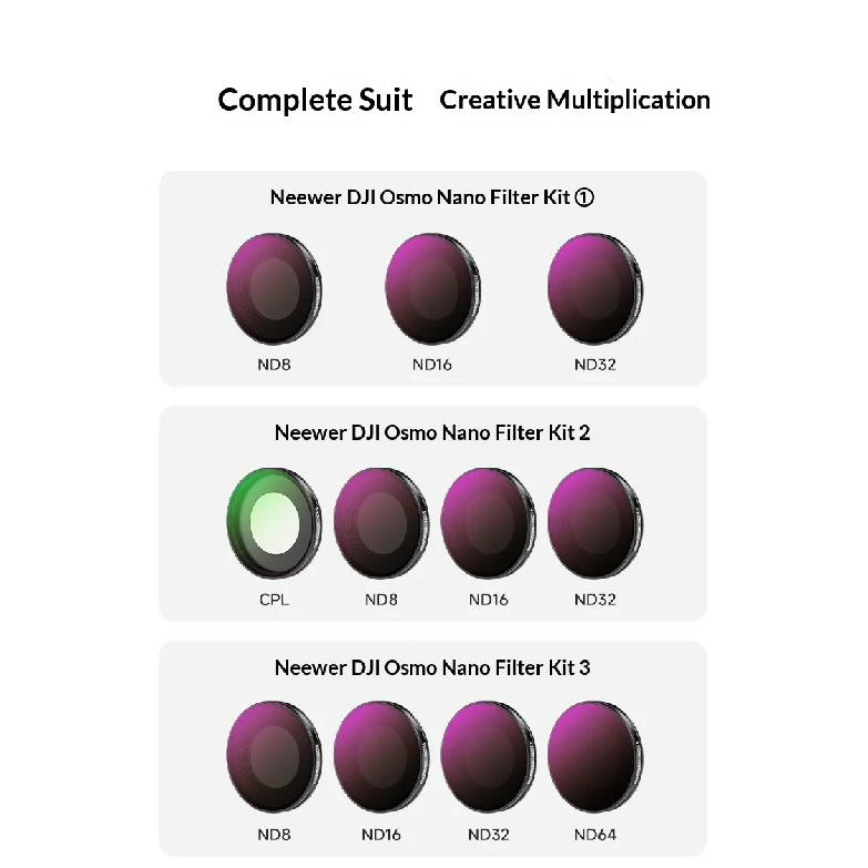 NEEWER For DJI OSMO NANO Filter Set UV/CPL/Black Soft/ND Filter Kit HD Optical Glass With Screen Film For Outdoor Photography