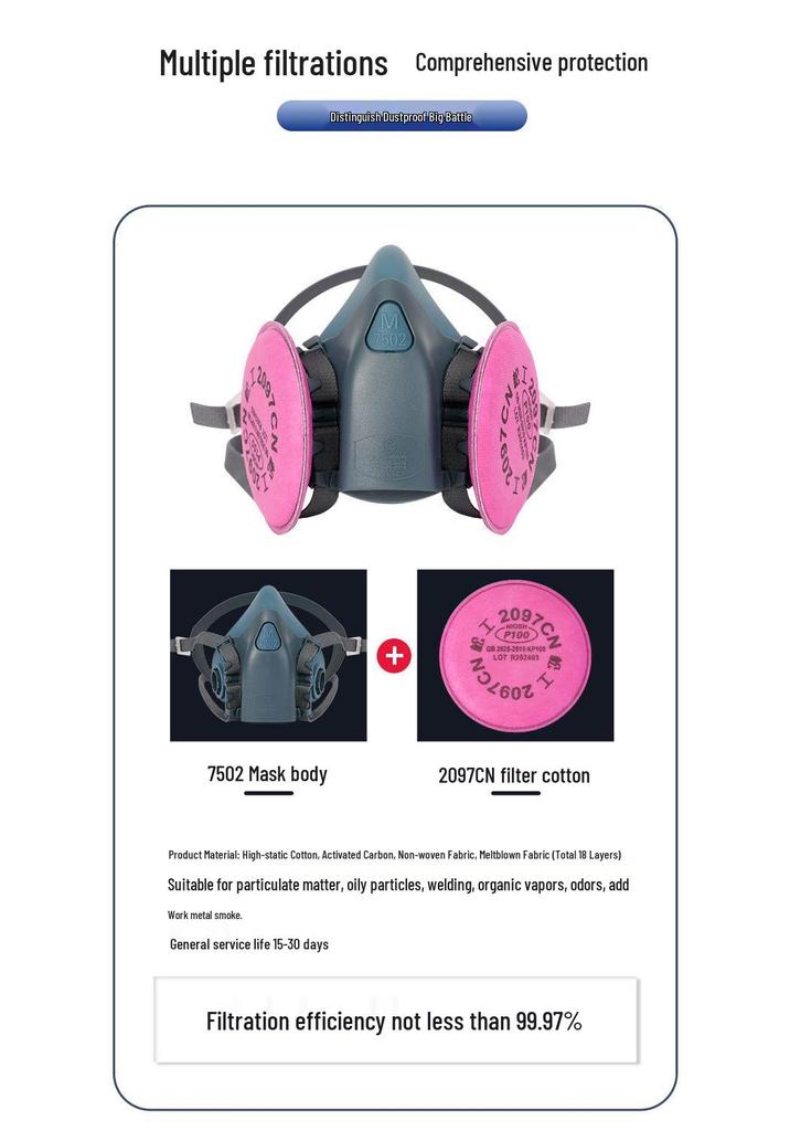Cross7502 Industrial Dustproof Half Face Gas Mask for Spray Painting, Chemical Grinding, and Decoration Filtering.